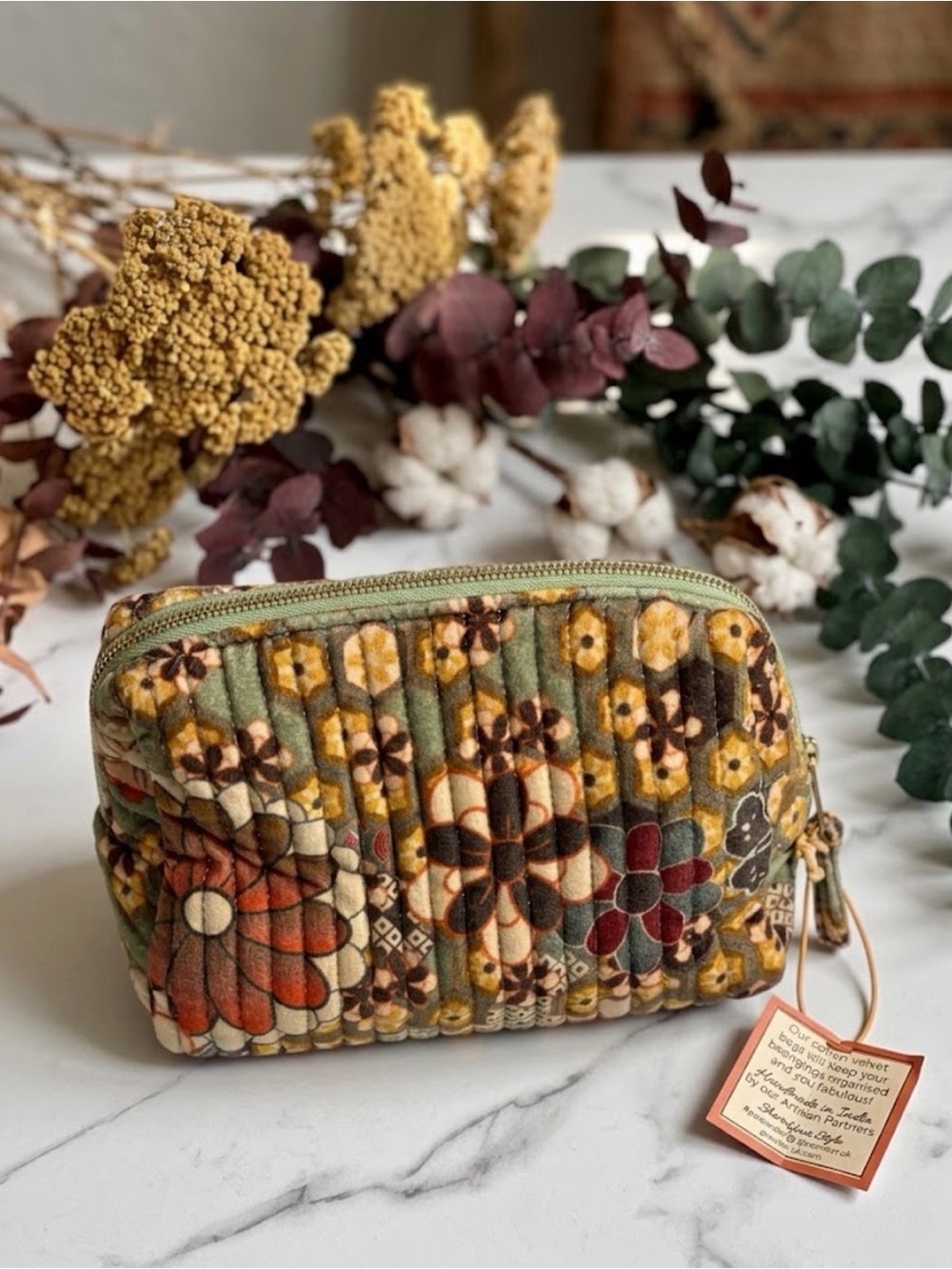 Cotton Velvet Makeup and Toiletries Bag